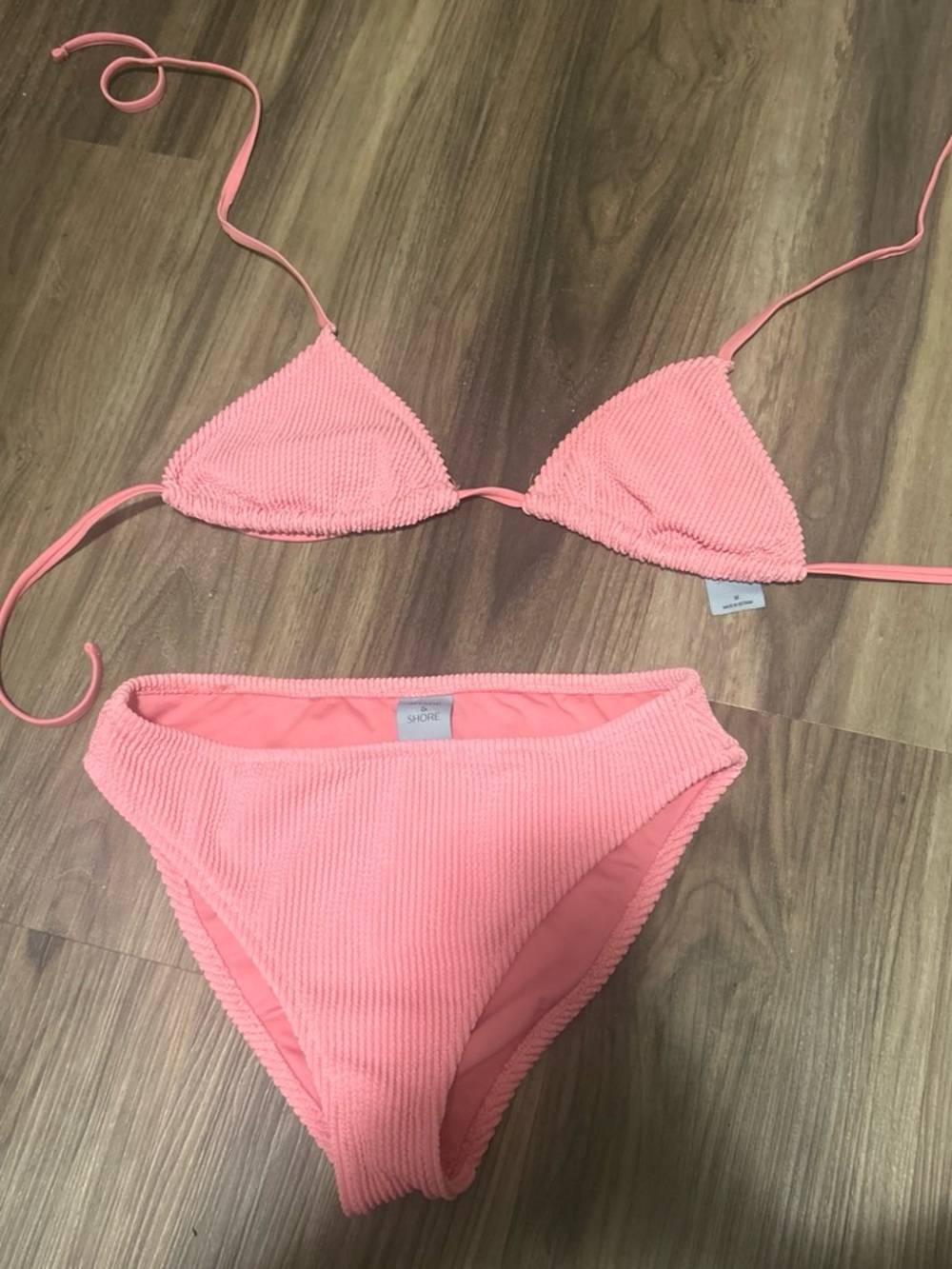 Pink Textured Triangle Bikini Set